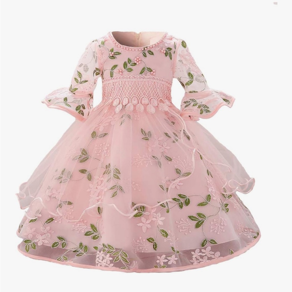 Pink Floral Embroidered Dress